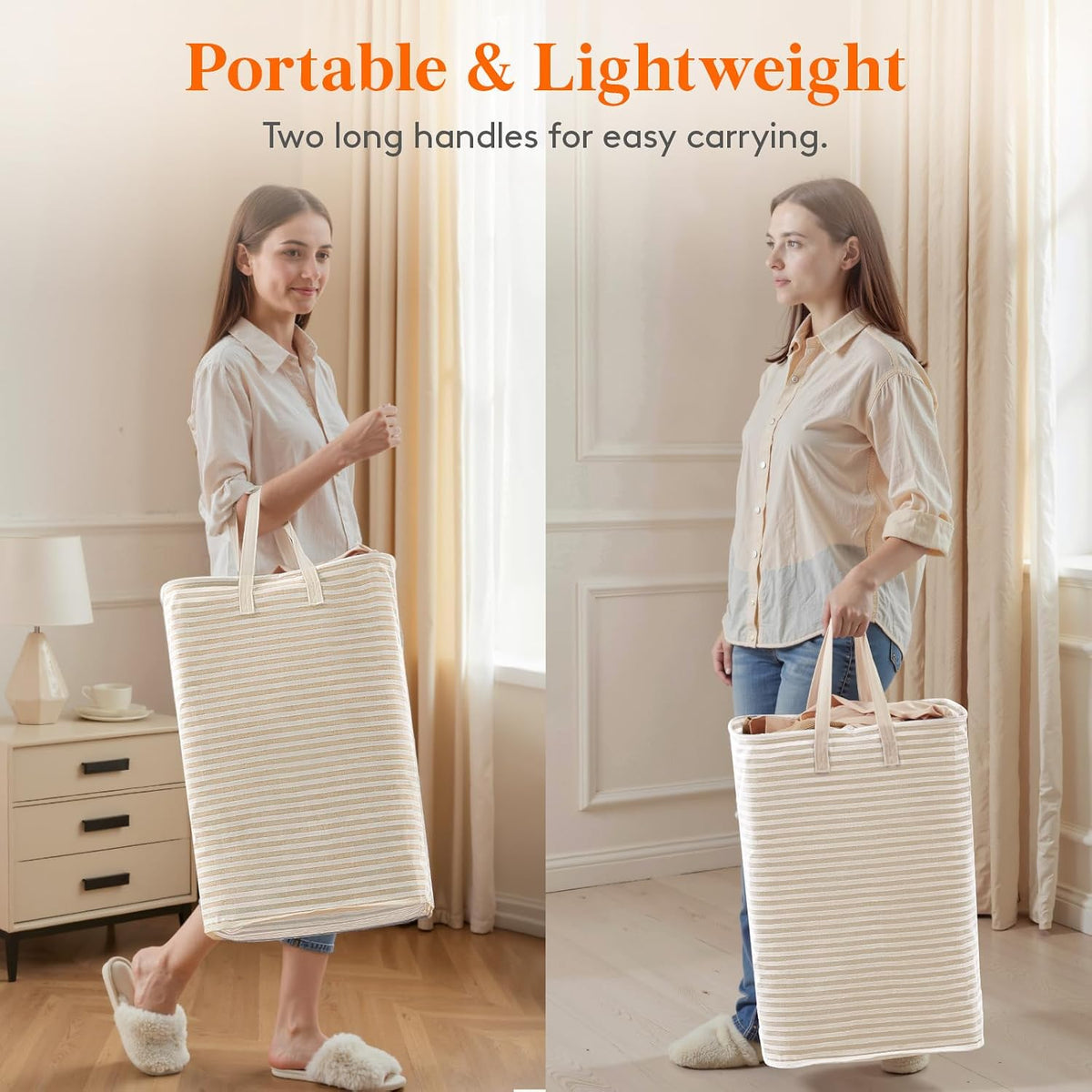 80L Large Laundry Baskets, 3 Pack, Reinforced Handles, Beige