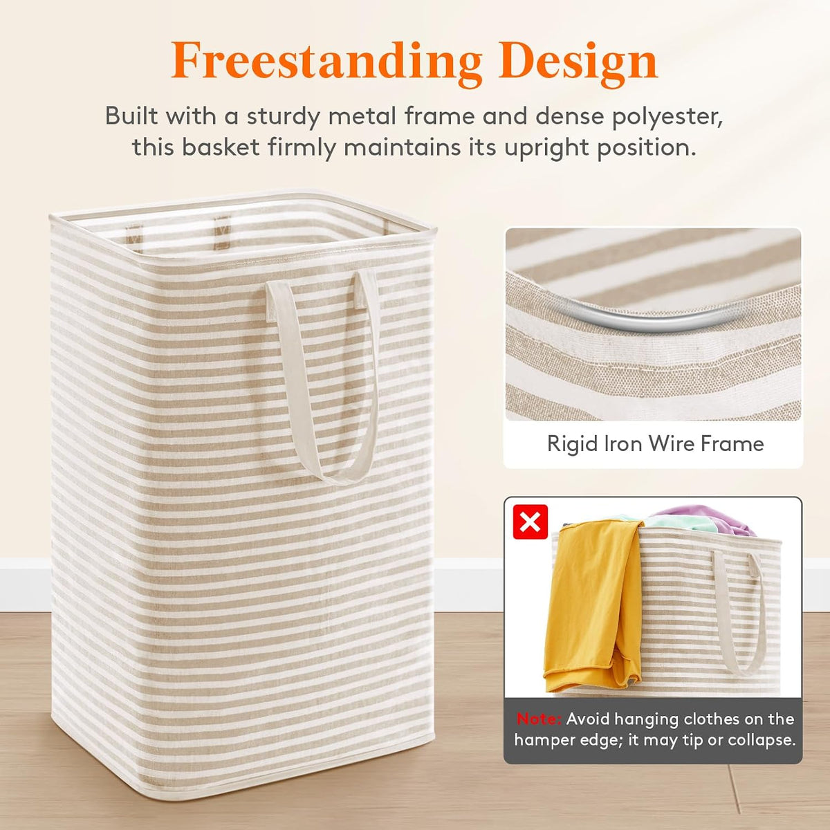 80L Large Laundry Baskets, 3 Pack, Reinforced Handles, Beige
