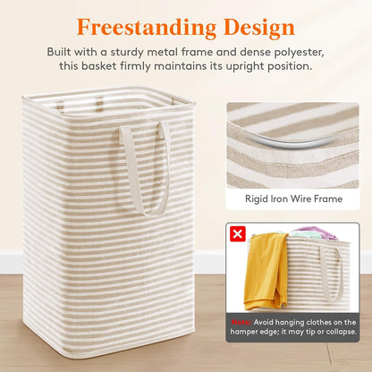 80L Large Laundry Baskets, 3 Pack, Reinforced Handles, Beige