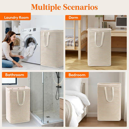 80L Large Laundry Baskets, 3 Pack, Reinforced Handles, Beige