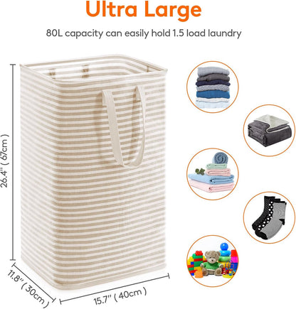 80L Large Laundry Baskets, 3 Pack, Reinforced Handles, Beige