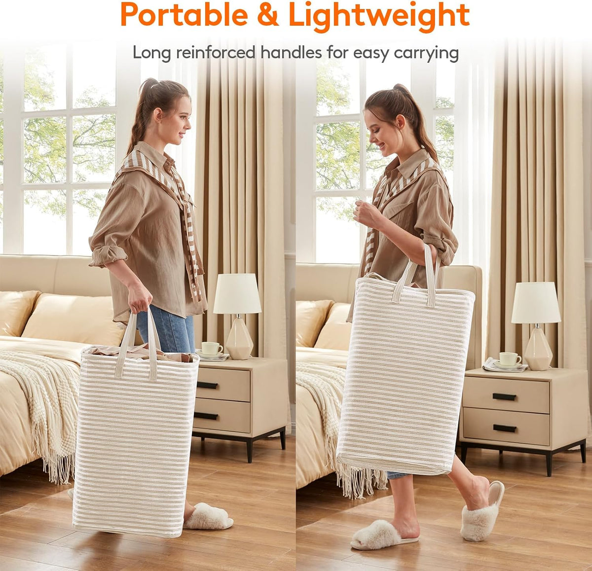 80L Large Laundry Baskets, 3 Pack, Reinforced Handles, Beige