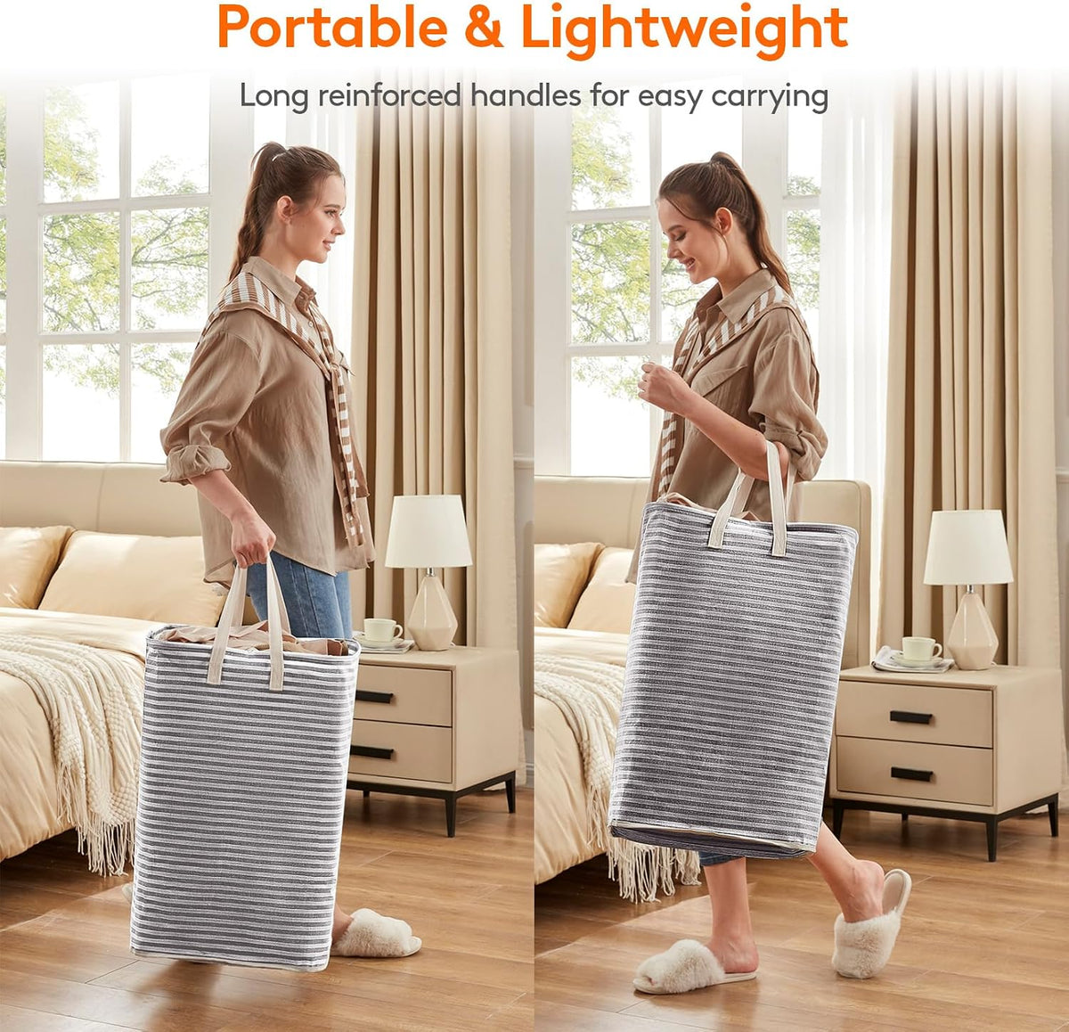 80L Large Laundry Baskets, 3 Pack, Reinforced Handles, Beige