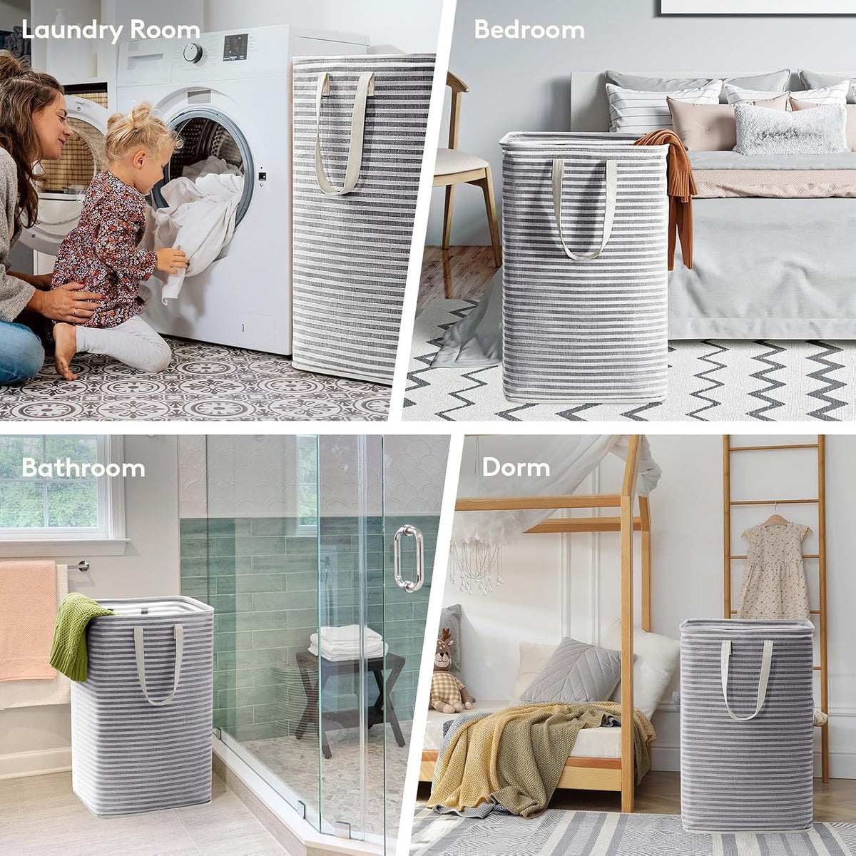 80L Large Laundry Baskets, 3 Pack, Reinforced Handles, Beige