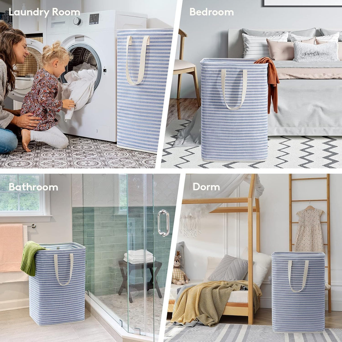 80L Large Laundry Baskets, 3 Pack, Reinforced Handles, Beige