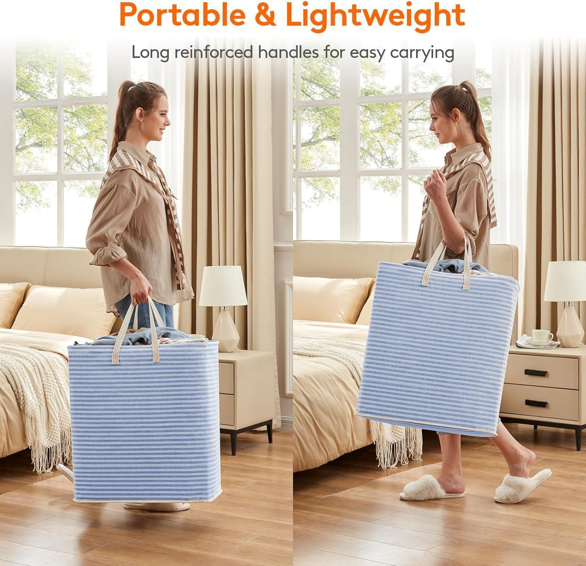 80L Large Laundry Baskets, 3 Pack, Reinforced Handles, Beige