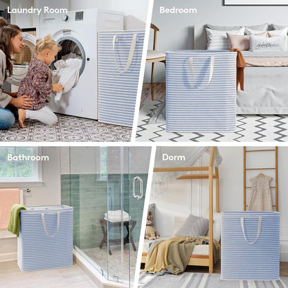 80L Large Laundry Baskets, 3 Pack, Reinforced Handles, Beige