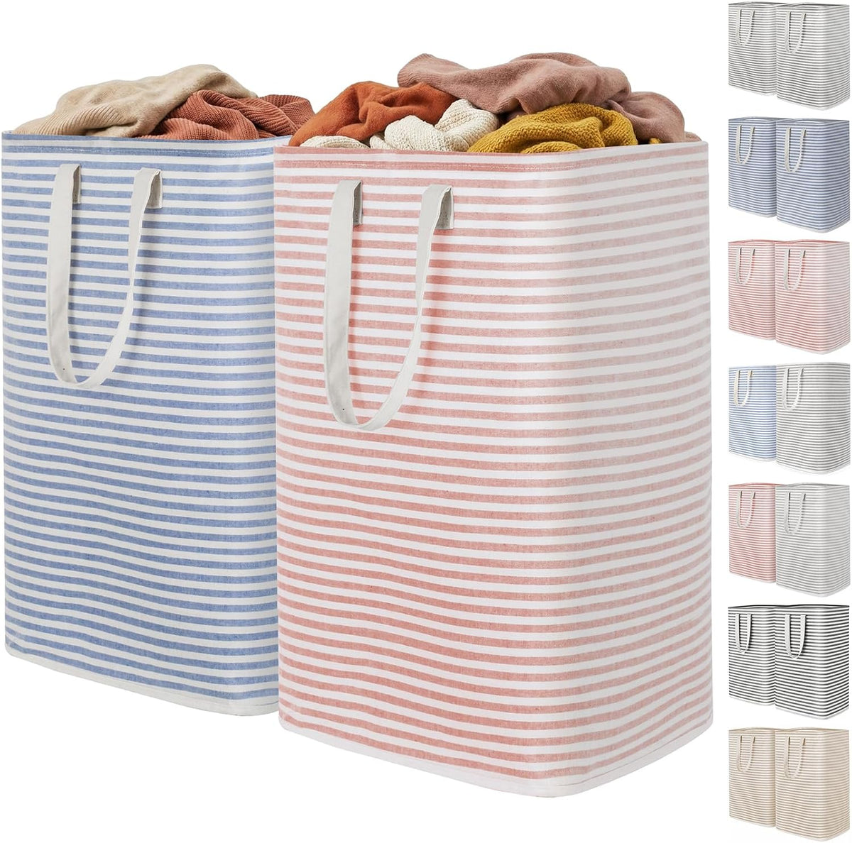 80L Large Laundry Baskets, 3 Pack, Reinforced Handles, Beige
