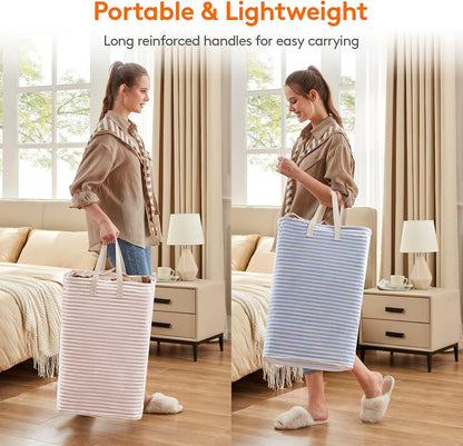 80L Large Laundry Baskets, 3 Pack, Reinforced Handles, Beige