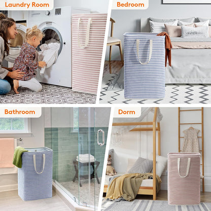 80L Large Laundry Baskets, 3 Pack, Reinforced Handles, Beige