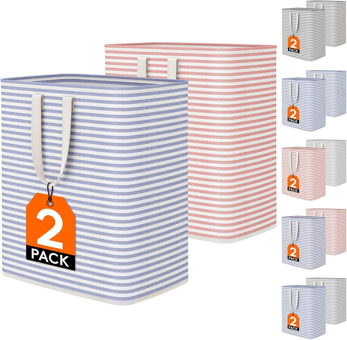 80L Large Laundry Baskets, 3 Pack, Reinforced Handles, Beige