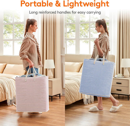 80L Large Laundry Baskets, 3 Pack, Reinforced Handles, Beige