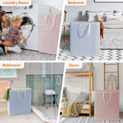 80L Large Laundry Baskets, 3 Pack, Reinforced Handles, Beige