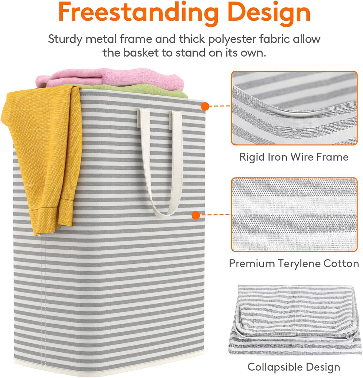 80L Large Laundry Baskets, 3 Pack, Reinforced Handles, Beige