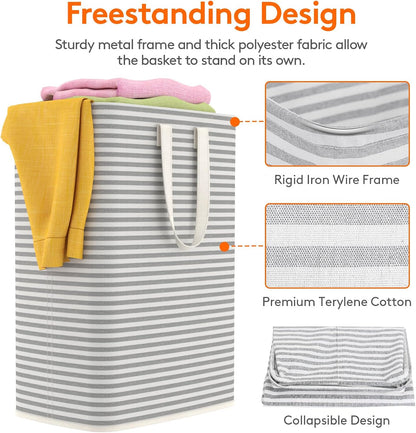 80L Large Laundry Baskets, 3 Pack, Reinforced Handles, Beige