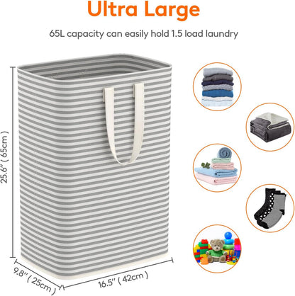 80L Large Laundry Baskets, 3 Pack, Reinforced Handles, Beige