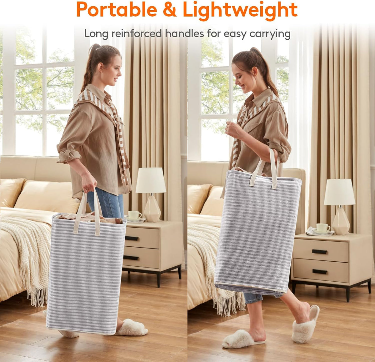 80L Large Laundry Baskets, 3 Pack, Reinforced Handles, Beige