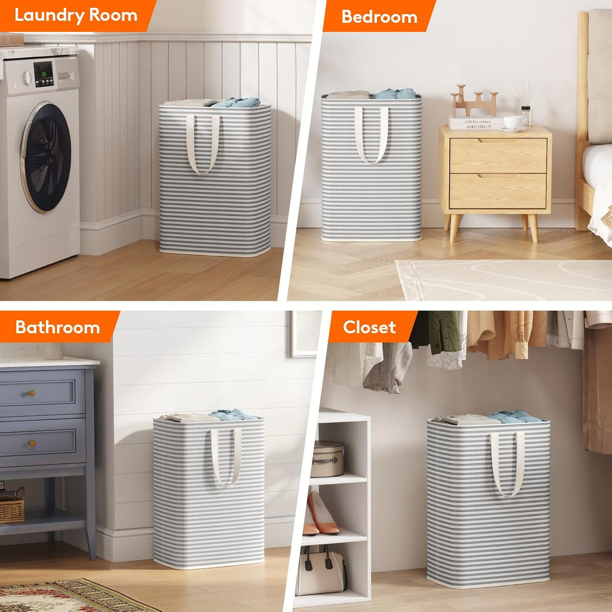 80L Large Laundry Baskets, 3 Pack, Reinforced Handles, Beige
