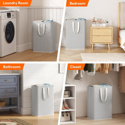80L Large Laundry Baskets, 3 Pack, Reinforced Handles, Beige