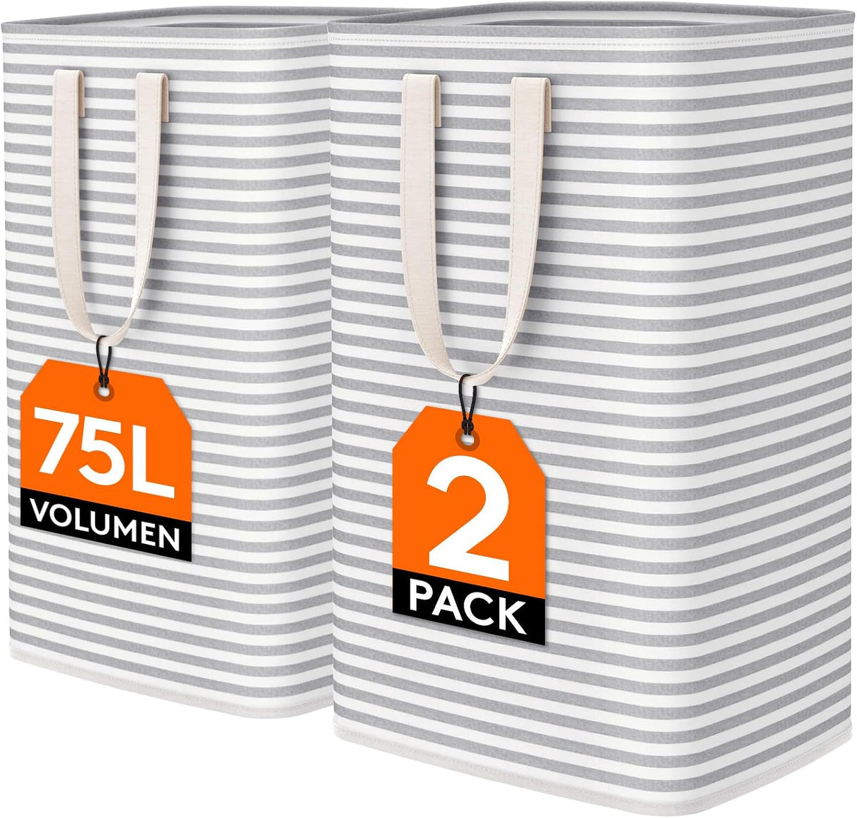 80L Large Laundry Baskets, 3 Pack, Reinforced Handles, Beige