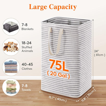 80L Large Laundry Baskets, 3 Pack, Reinforced Handles, Beige