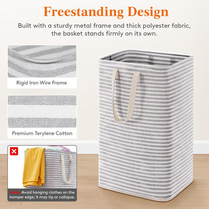 80L Large Laundry Baskets, 3 Pack, Reinforced Handles, Beige