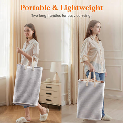80L Large Laundry Baskets, 3 Pack, Reinforced Handles, Beige