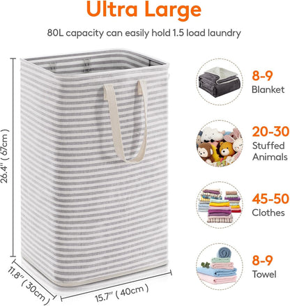 80L Large Laundry Baskets, 3 Pack, Reinforced Handles, Beige
