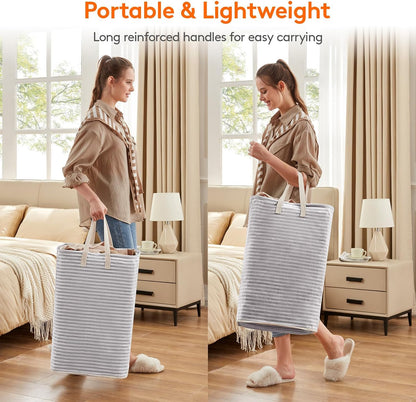 80L Large Laundry Baskets, 3 Pack, Reinforced Handles, Beige