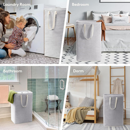 80L Large Laundry Baskets, 3 Pack, Reinforced Handles, Beige