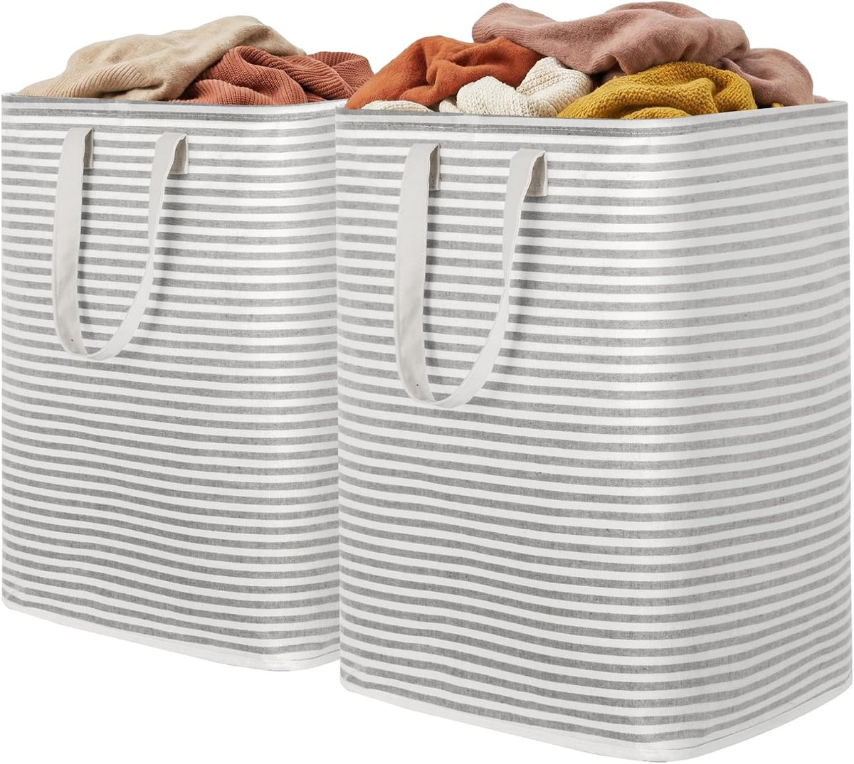80L Large Laundry Baskets, 3 Pack, Reinforced Handles, Beige