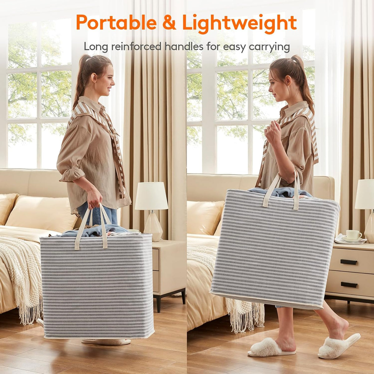 80L Large Laundry Baskets, 3 Pack, Reinforced Handles, Beige