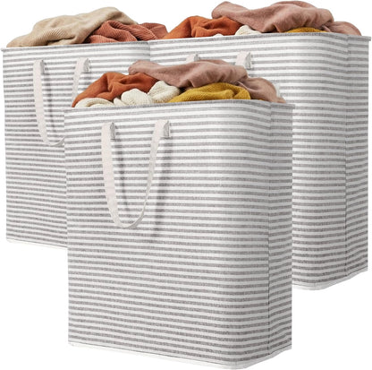 80L Large Laundry Baskets, 3 Pack, Reinforced Handles, Beige