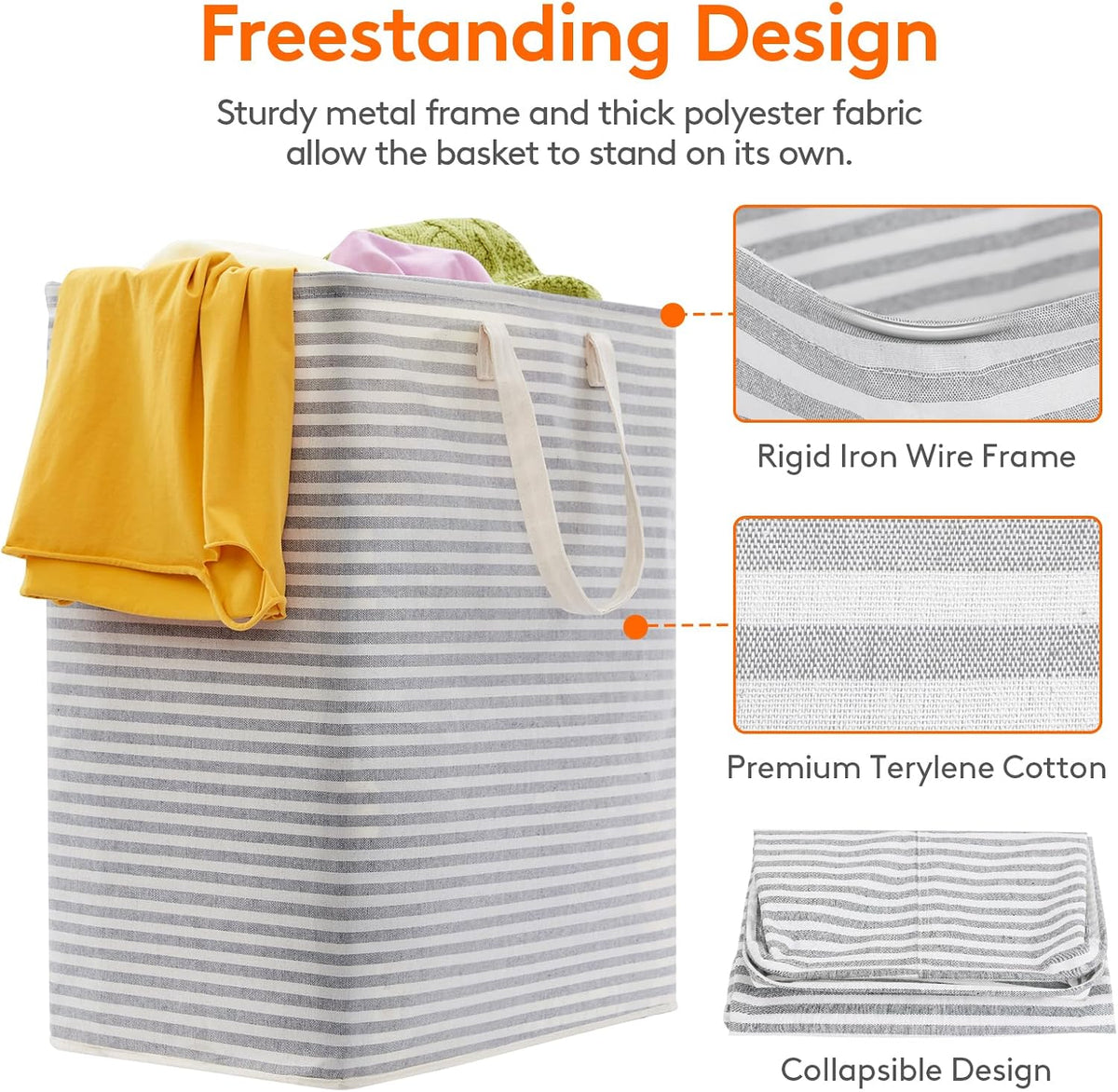 80L Large Laundry Baskets, 3 Pack, Reinforced Handles, Beige