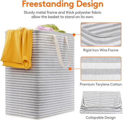 80L Large Laundry Baskets, 3 Pack, Reinforced Handles, Beige