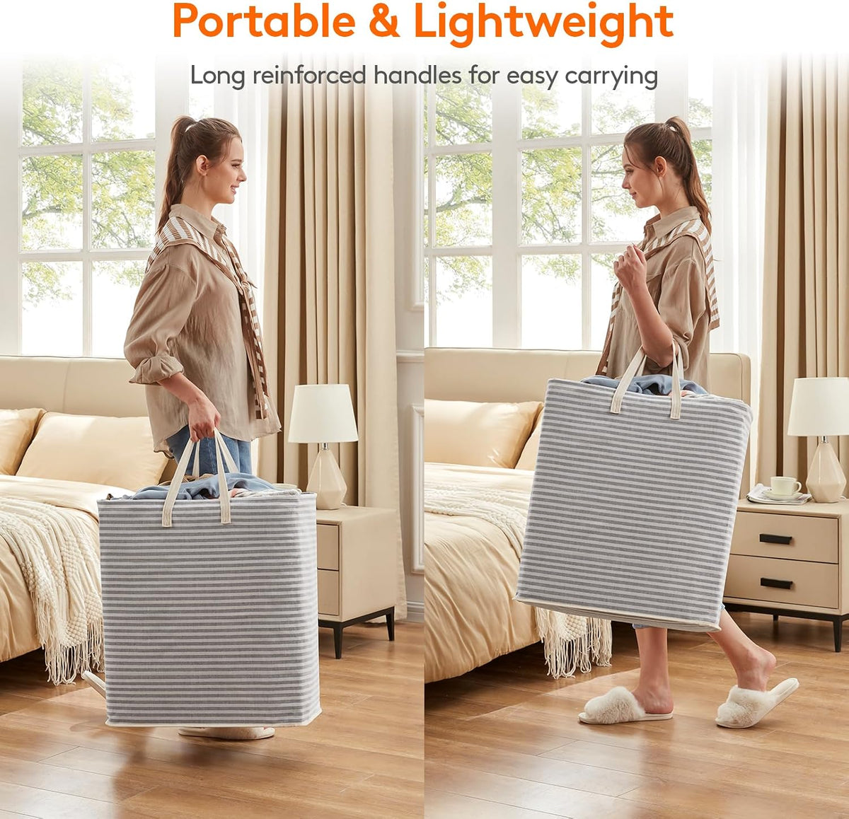 80L Large Laundry Baskets, 3 Pack, Reinforced Handles, Beige