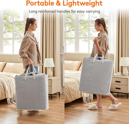 80L Large Laundry Baskets, 3 Pack, Reinforced Handles, Beige