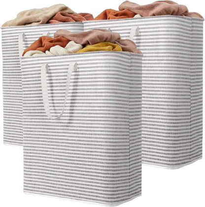 80L Large Laundry Baskets, 3 Pack, Reinforced Handles, Beige