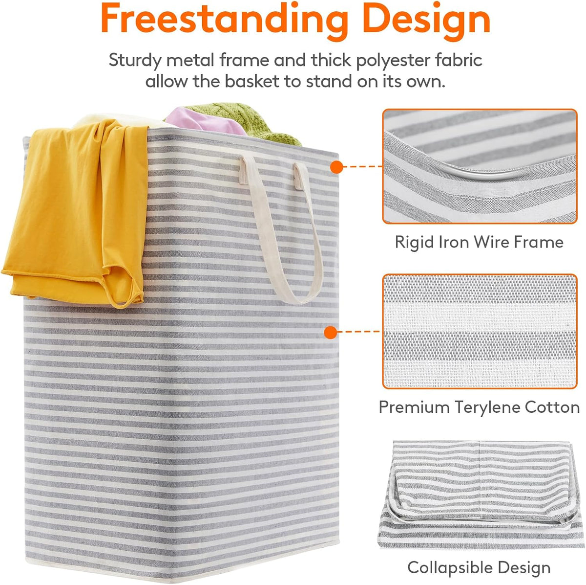 80L Large Laundry Baskets, 3 Pack, Reinforced Handles, Beige