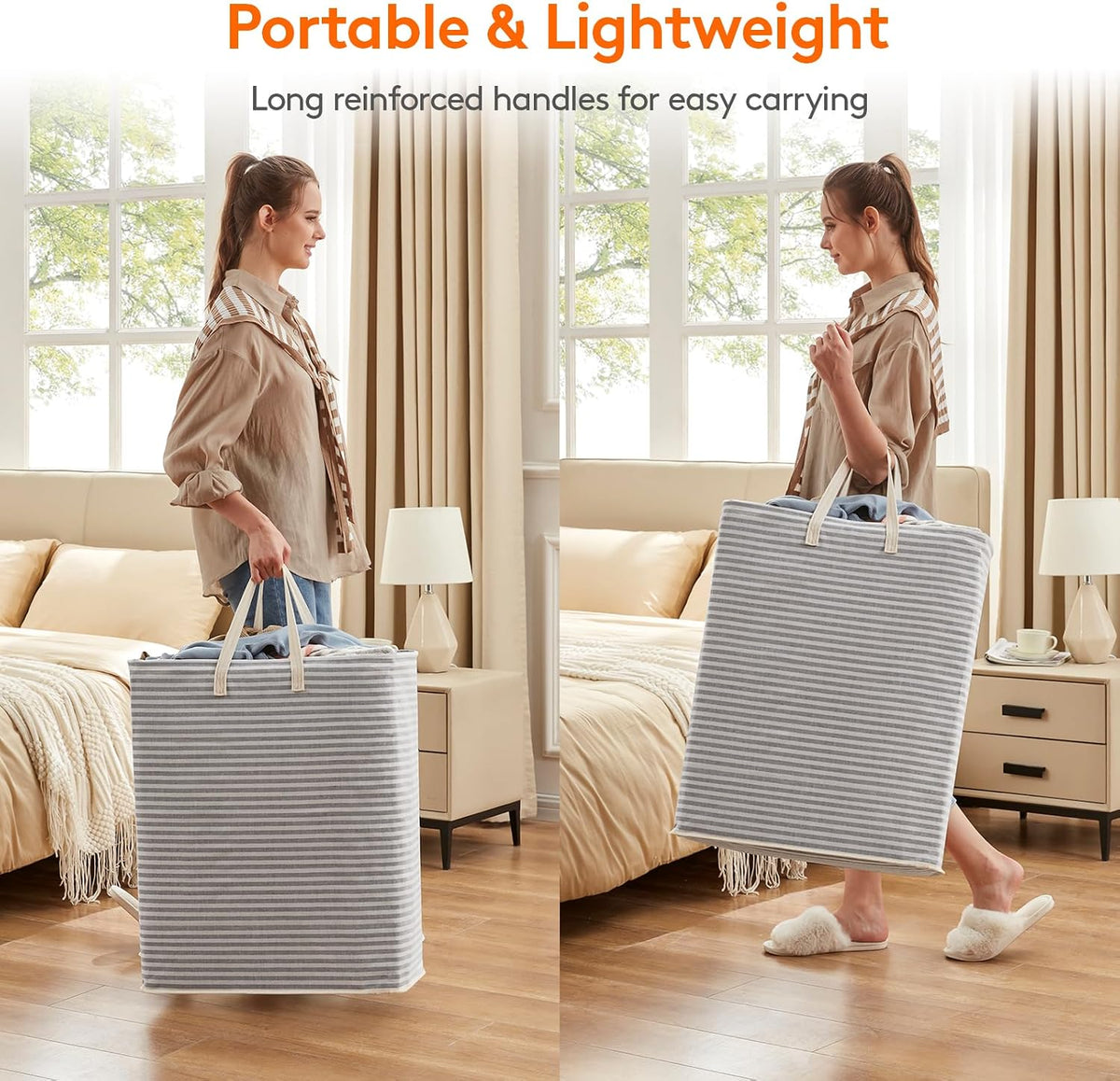 80L Large Laundry Baskets, 3 Pack, Reinforced Handles, Beige