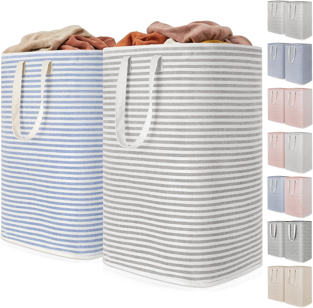 80L Large Laundry Baskets, 3 Pack, Reinforced Handles, Beige