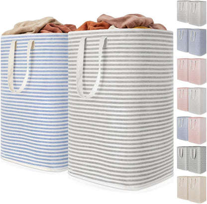 80L Large Laundry Baskets, 3 Pack, Reinforced Handles, Beige