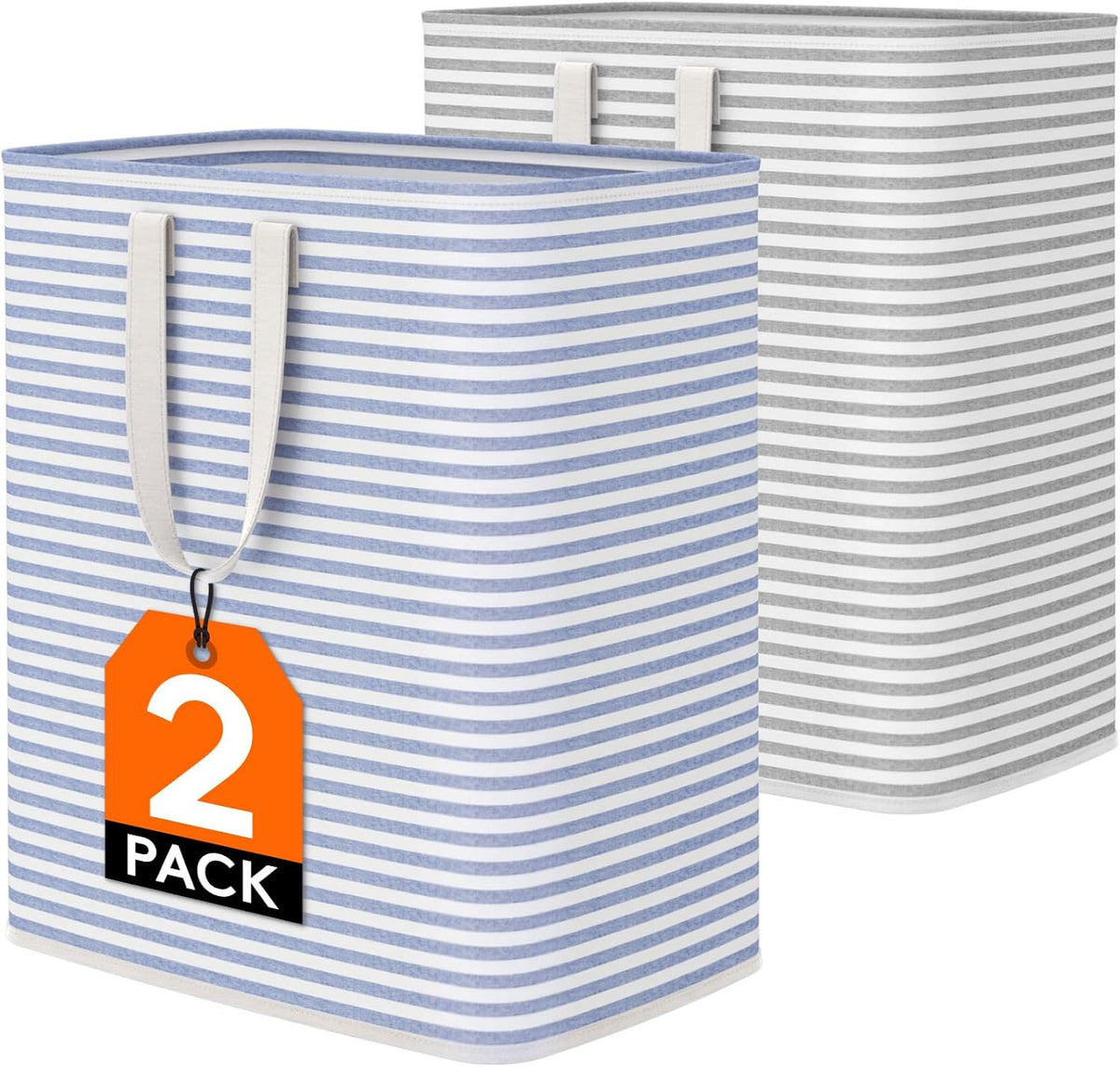 80L Large Laundry Baskets, 3 Pack, Reinforced Handles, Beige