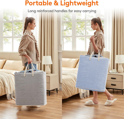 80L Large Laundry Baskets, 3 Pack, Reinforced Handles, Beige