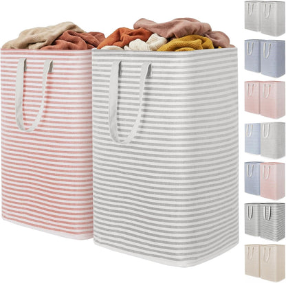 80L Large Laundry Baskets, 3 Pack, Reinforced Handles, Beige