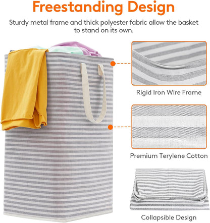 80L Large Laundry Baskets, 3 Pack, Reinforced Handles, Beige