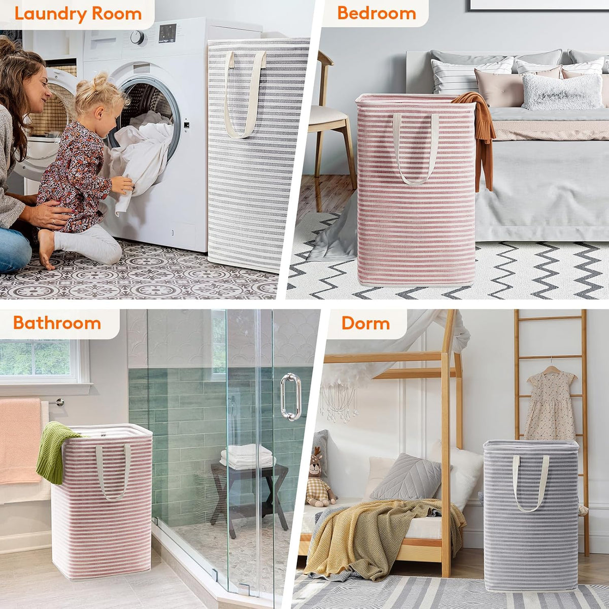 80L Large Laundry Baskets, 3 Pack, Reinforced Handles, Beige