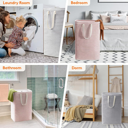 80L Large Laundry Baskets, 3 Pack, Reinforced Handles, Beige