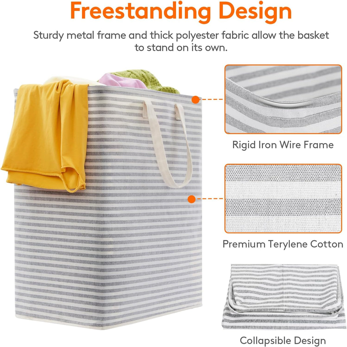 80L Large Laundry Baskets, 3 Pack, Reinforced Handles, Beige