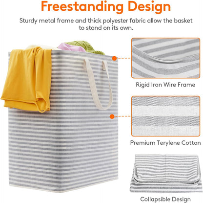 80L Large Laundry Baskets, 3 Pack, Reinforced Handles, Beige